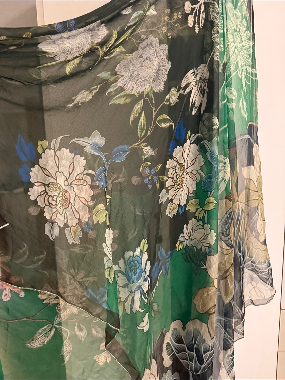 Sheer Floral Overlay Scarf Top in Black and Green